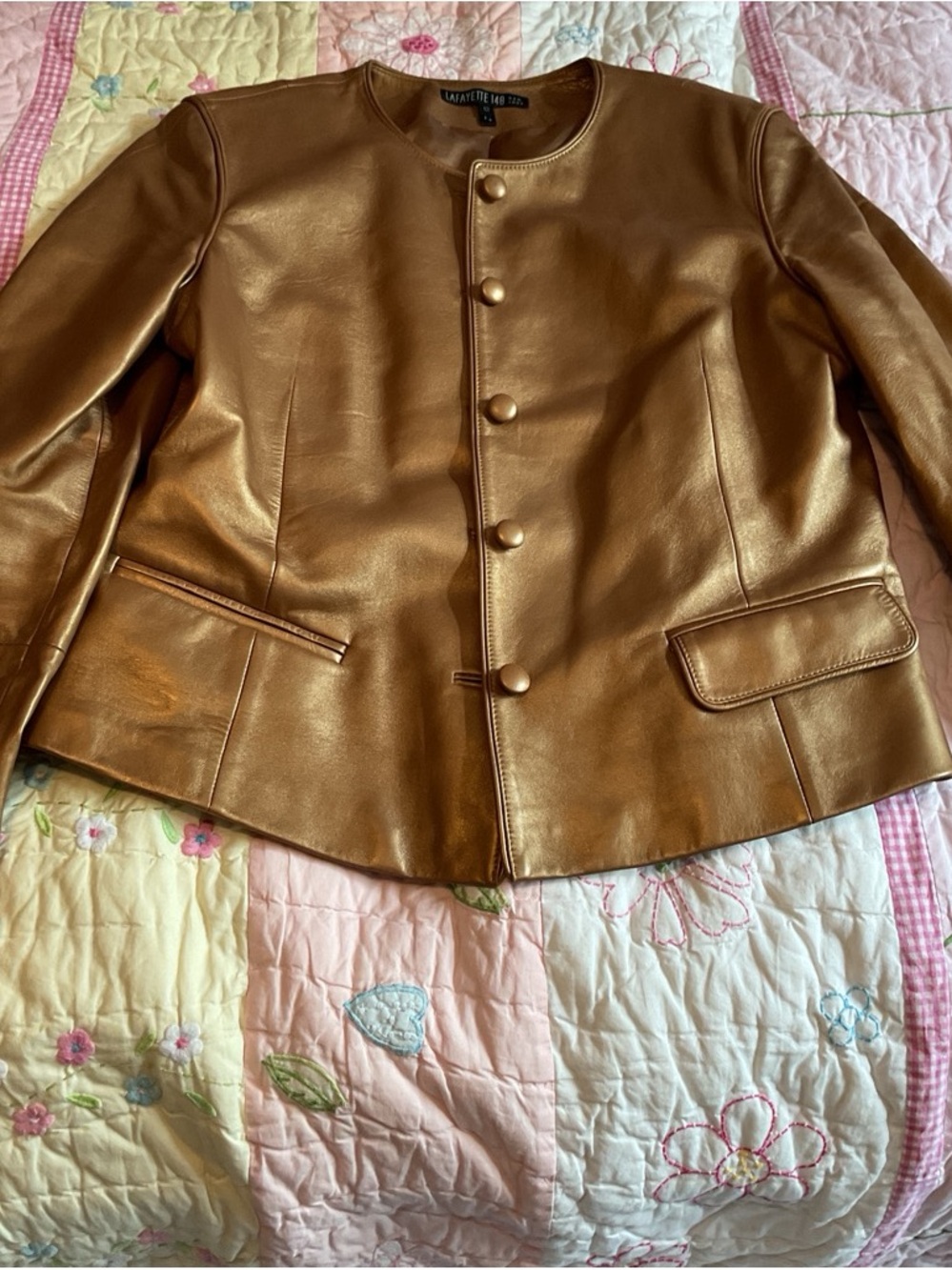 Lafayette 148 New York Metallic Brown Leather Jacket